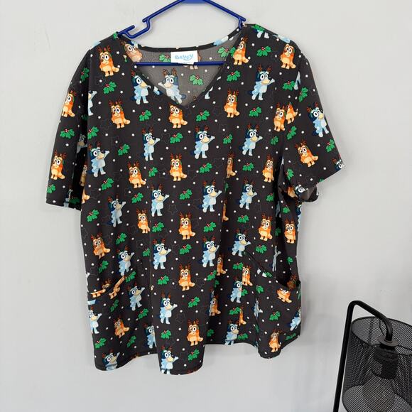 Bluey Tops - Bluey Character Scrub Top Bingo & Bluey Christmas Reindeer Women's Plus Size 3X